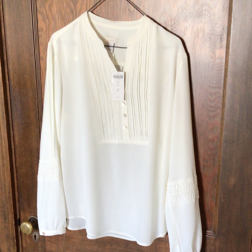 Chico’s Lavish Lace Celina L/S Blouse In Ecru Sz 2 (12) Nwt $89r